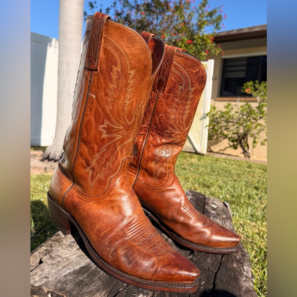 1883 Lucchese Mens 9.5 EE Western Cowboy Boots Leather Barnwood New Soles/Heels